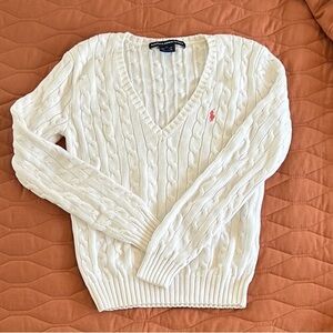 Ralph Lauren Women's White Cable Knit Sweater